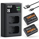 K&F Concept NP-FW50 Batería de Cargador Kit 2x1100mAh Dual USB-C Compatible con ZV-E10, Alpha A6400 A6000 A6300 A6500 A5000 A5100 A7 A7II A7R A7RII A7S A7SII RX10 II III y más