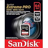 SanDisk Extreme PRO 64GB SDXC Memory Card up to 170MB/s, UHS-1, Class 10, U3, V30, Black