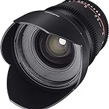 Samyang F1322703101 - Objetivo para vídeo VDSLR para Nikon F (Distancia Focal Fija 16mm, Apertura T2.2-22 ED AS UMC CS II, diámetro Filtro: 77mm), Negro