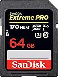 SanDisk Extreme PRO 64GB SDXC Memory Card up to 170MB/s, UHS-1, Class 10, U3, V30, Black