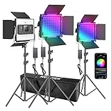 Neewer 3 Packs luz Infrarrojo LED RGB 660 con Control App Kit Iluminación Video y Fotografía con Soportes y Bolsa 660 SMD LED CRI95 / 3200K-5600K / Brillo 0-100% / 0-360 Colores Ajustables