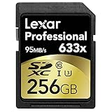 Lexar Profesional 633x Tarjeta SD 256GB, Tarjeta SDXC UHS-I, Hasta 95 MB/s de Lectura, para DSLR de gama media, Videocámara HD, Cámara 3D (LSD256CBEU633)