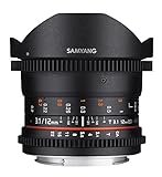 Samyang F1312101101 - Objetivo para vídeo VDSLR para Canon EF (Distancia focal Fija 12mm, Apertura T3.1-22 ED AS NCS, Ojo de pez), Negro