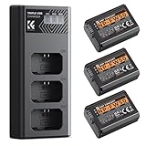 K&F CONCEPT 3-Pack NP-FW50 1100mAh Batería y Cargador LCD de 3 Ranuras Compatible con Cámaras ZV-E10, Alpha A6400 A6000 A6300 A6500 A5000 A5100 A7 A7II A7R A7RII A7S A7SII RX10 II III y más