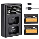 K&F Concept NP-FW50 Batería de Repuesto(2 Pack) con Cargador Dual USB,Sony NP-FW50 Batería de Cámara 1100mAh para NEX 3/5/6/7 Series,A6500,A6300,A6400,A7,A7II/RII/SII,A7S2,A7R2,A55,A5100,RX10 Series