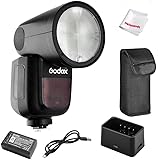 Godox V1-C Flash con filtros de Color Pergear para Canon, 76 WS 2.4 G TTL Foco de Flash de Cabeza Redonda, 1/8000 HSS, 1.5 Segundos. Recycle Time, batería de Litio de 2600 mAh